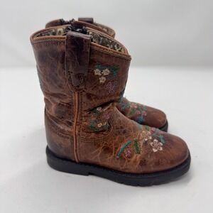 Shyanne Kids Brown Embroidered Floral Cowboy Boots Size 7 D Side Zip